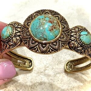 Barse Gold Tone Turquoise Cuff Bracelet: CLOSED NEVADA 8 MINE natural Turquoise!